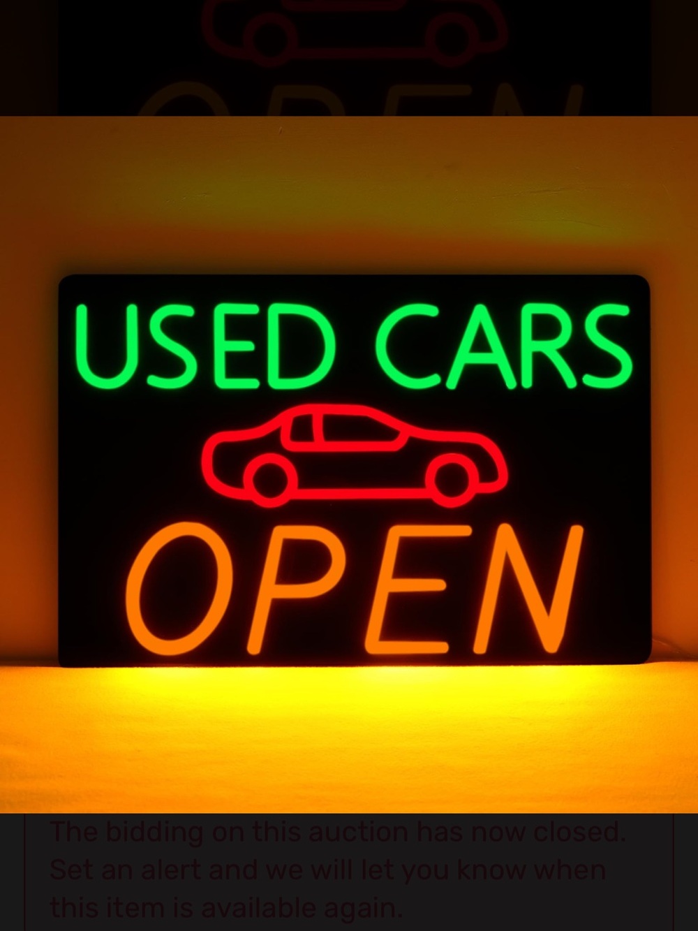 Amazon Neon Sign - Green, Red, Orange USED CARS OPEN